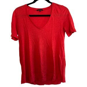 Banana Republic Red/Orange Short Sleeve V-Neck 100% Linen Breathable T-Shirt - M